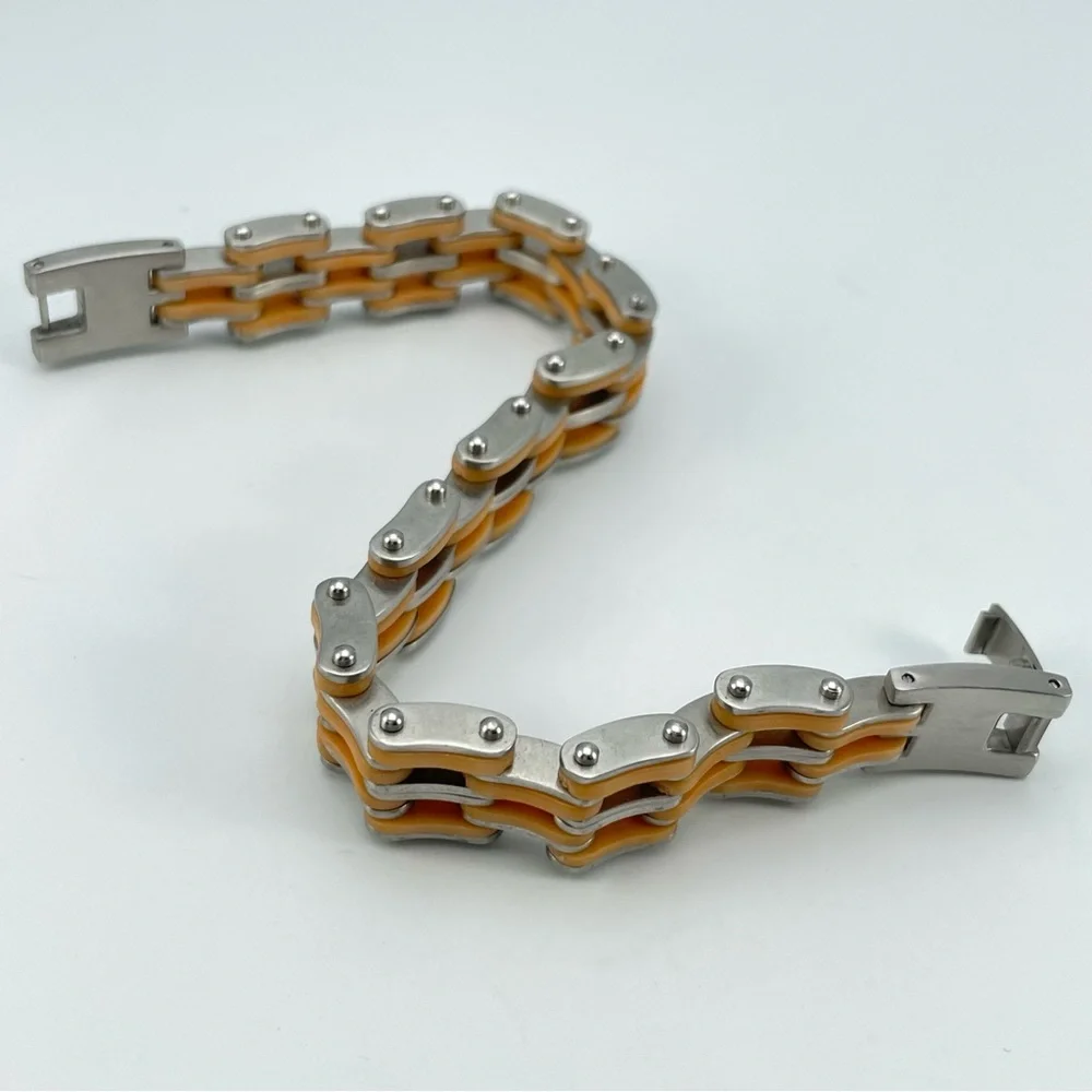 Piero Magli Stainless Steel and Silicone Tan Link Men’s Bracelet